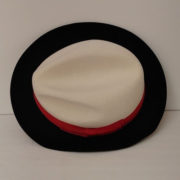 MEN'S MONTIQUE WHITE-BLACK 2 1/4" WIDE BRIM 100% WOOL FELT FEDORA HAT. H82 - Picture 6 of 8